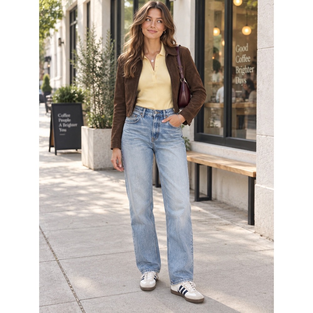 Zara Women Light Wash High Rise Straight Leg Denim Jeans Size 10 Button Fly